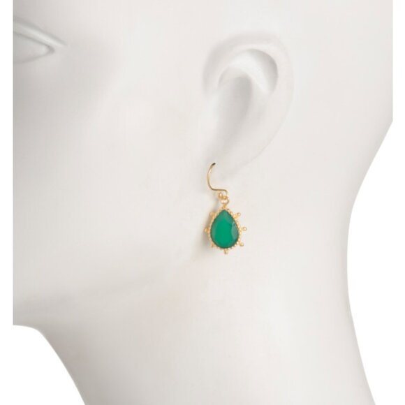 SHAANTI JEWELS Made In India 14kt Gold Plated Green Onyx Pear Drop Earrings - Picture 2 of 2